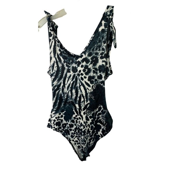 Nasty Gal Tops - Nasty Gal Womens Safari Leopard Bodysuit Size 0 Black New Tie Shoulder Straps